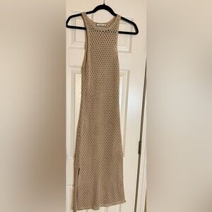 2Bella Beige Crochet Knit Maxi Dress Small Sleeveless Boho Beach Cover Up